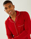 Men's Red Modal Button Up Long Pyjama Set