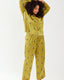 Curve Olive Bee Satin Button Up Long Pyjama Set