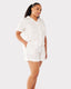 Curve Cotton White & Gold Foil Moon & Star Print Revere Collar Button Up Short Pyjama Set